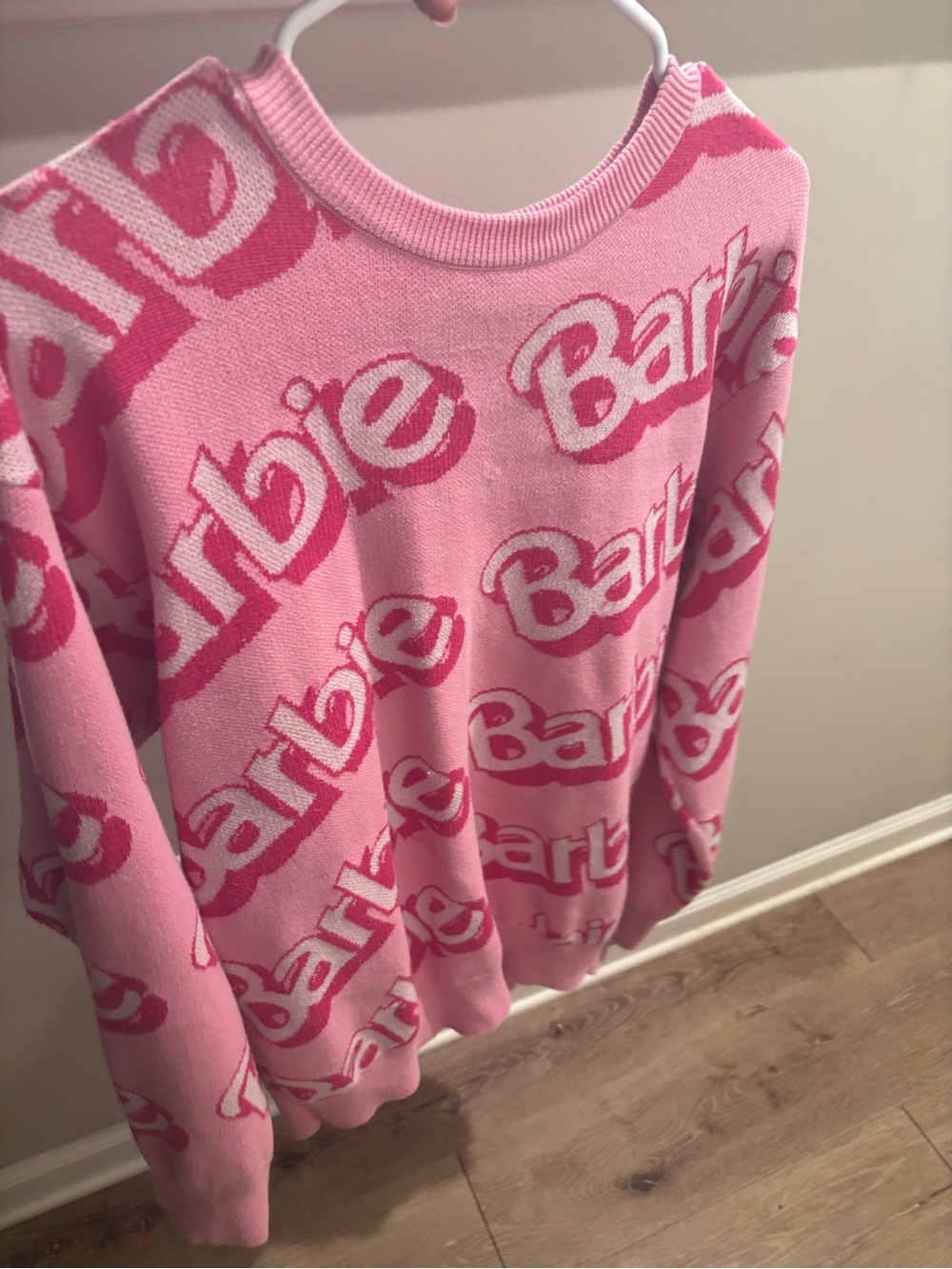 Barbie Pink Allover Logo Crewneck Sweater